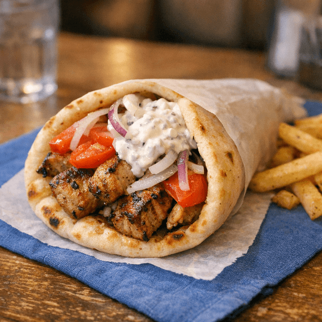 Chicken or Pork Kabob Pita Sandwich